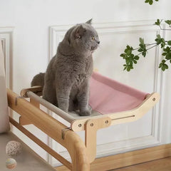 Wooden Cat Window Hammock – Hanging Basking Bed with Detachable Frame
