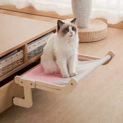 Wooden Cat Window Hammock – Hanging Basking Bed with Detachable Frame